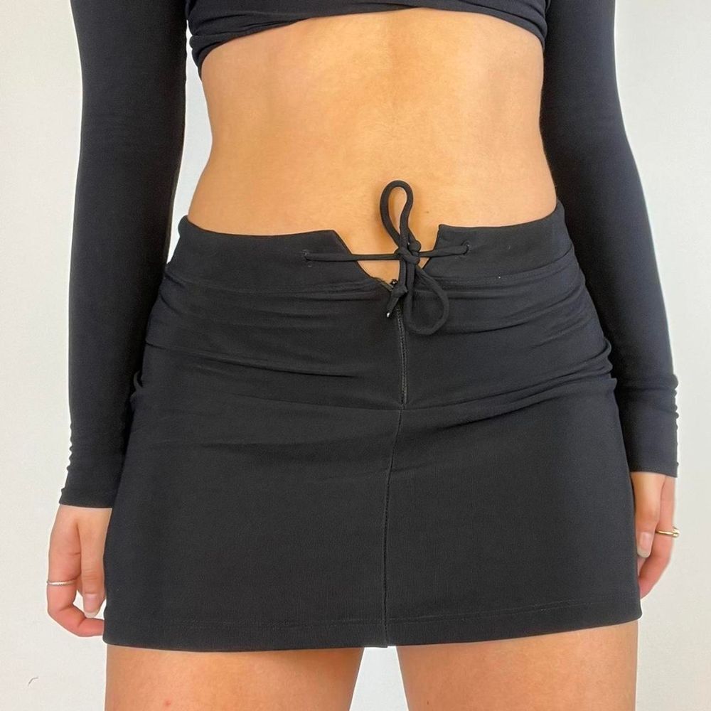 Evolution Womens NWOT Black Vintage Front Tie Bodycon Mini Skirt